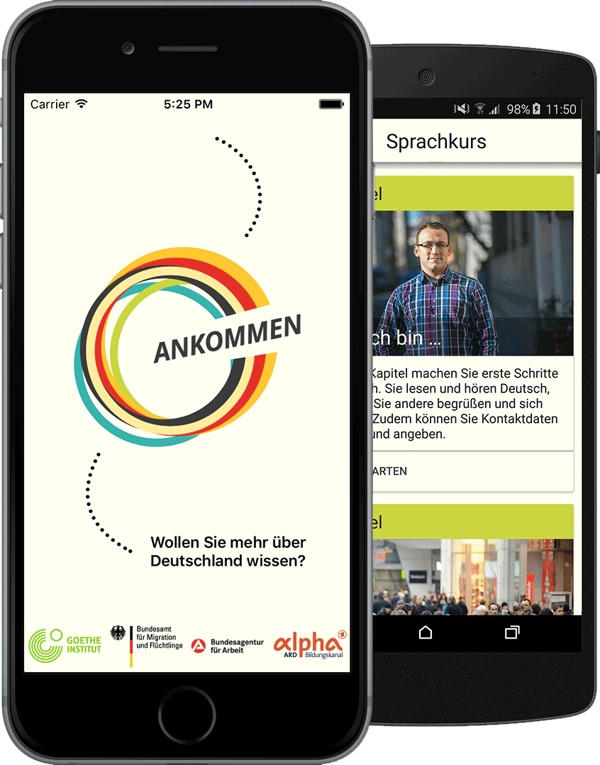 Ankommen App Handyansicht der App